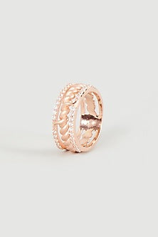 Rose Gold Finish Cubic Zirconia Ring In Sterling Silver