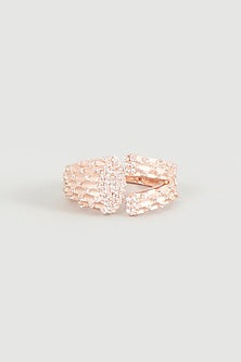 Rose Gold Finish Cubic Zirconia Ring In Sterling Silver