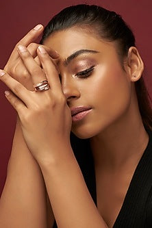 Rose Gold Finish Cubic Zirconia Ring In Sterling Silver
