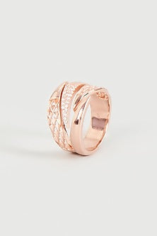 Rose Gold Finish Cubic Zirconia Ring In Sterling Silver