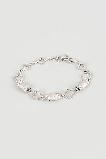 White Finish Cubic Zirconia Openable Bracelet In Sterling Silver