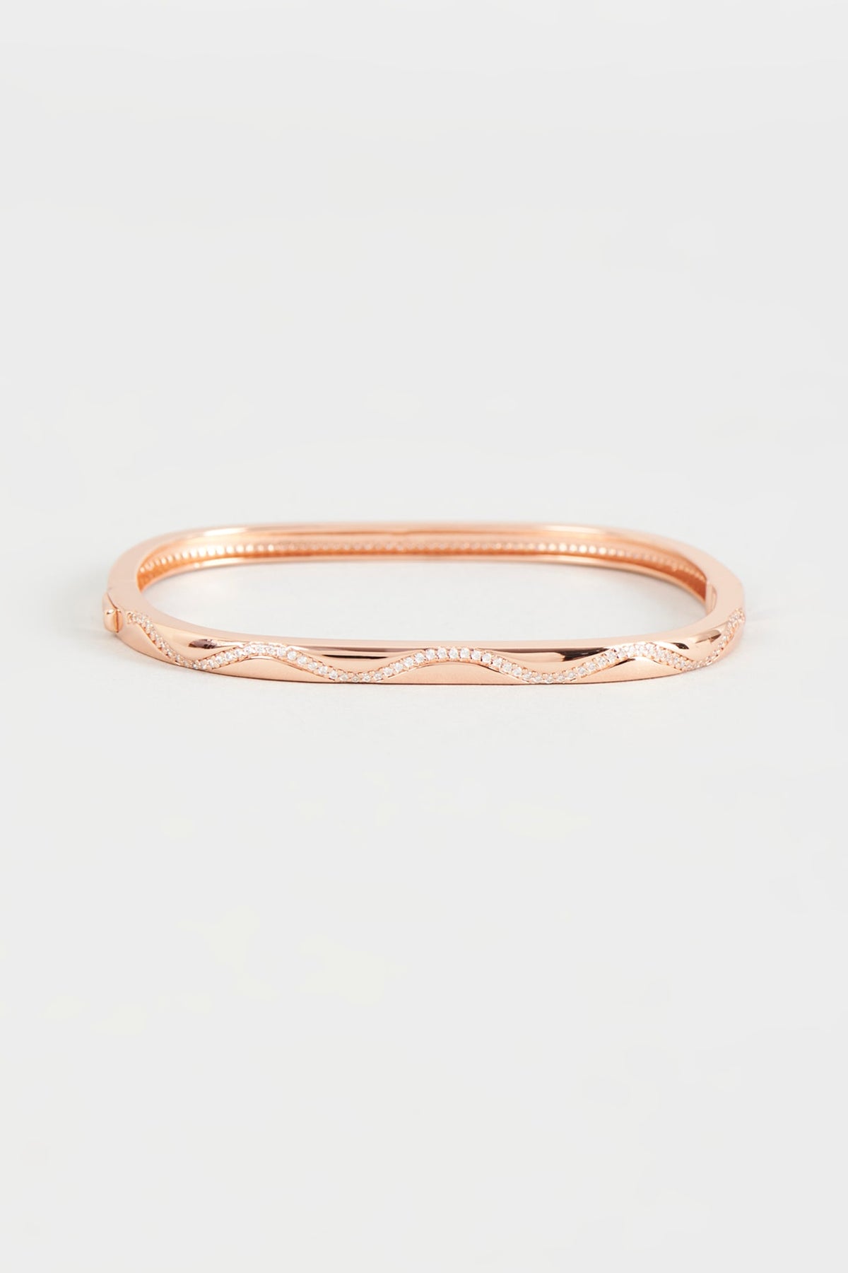 Rose Gold Finish Cubic Zirconia Openable Bracelet In Sterling Silver