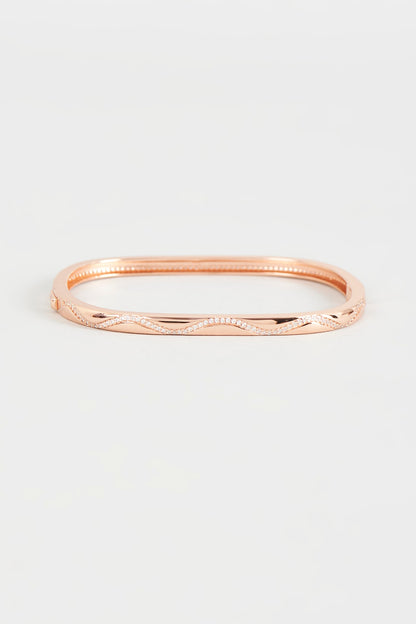 Rose Gold Finish Cubic Zirconia Openable Bracelet In Sterling Silver