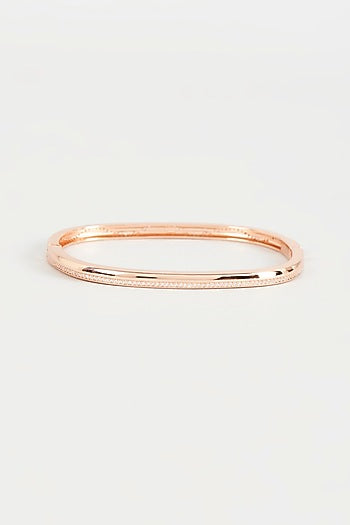 Rose Gold Finish Cubic Zirconia Openable Bracelet In Sterling Silver