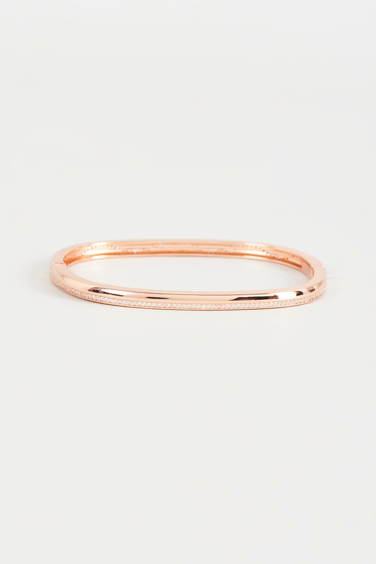 Rose Gold Finish Cubic Zirconia Openable Bracelet In Sterling Silver