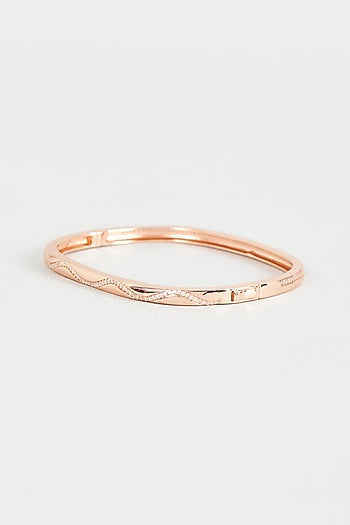 Rose Gold Finish Cubic Zirconia Openable Bracelet In Sterling Silver