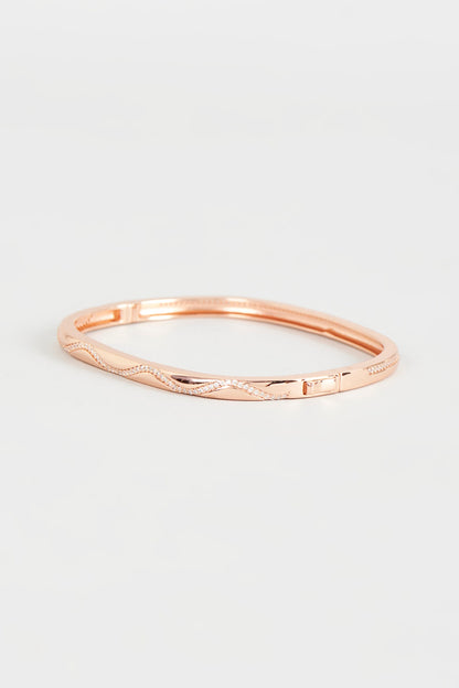 Rose Gold Finish Cubic Zirconia Openable Bracelet In Sterling Silver
