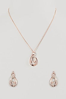 Rose Gold Finish Cubic Zirconia Necklace Set In Sterling Silver