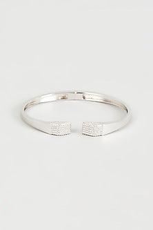 White Finish Cubic Zirconia Openable Bracelet In Sterling Silver