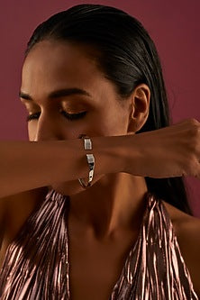 White Finish Cubic Zirconia Openable Bracelet In Sterling Silver