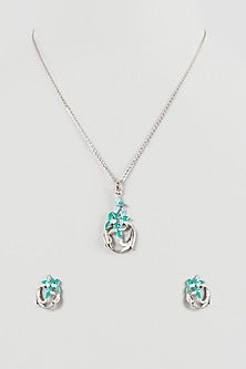 White Finish Cubic Zirconia Necklace Set In Sterling Silver