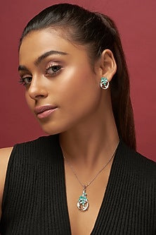 White Finish Cubic Zirconia Necklace Set In Sterling Silver