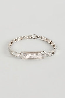 White Finish Cubic Zirconia Openable Bracelet In Sterling Silver