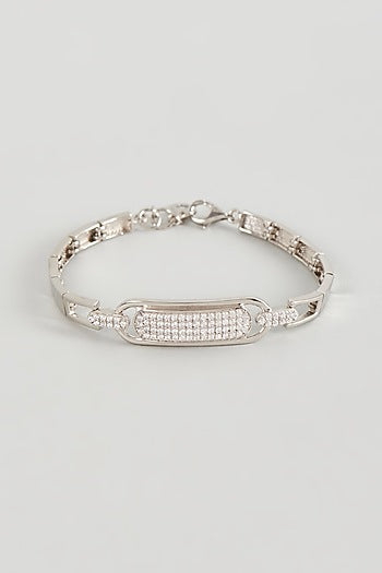 White Finish Cubic Zirconia Openable Bracelet In Sterling Silver