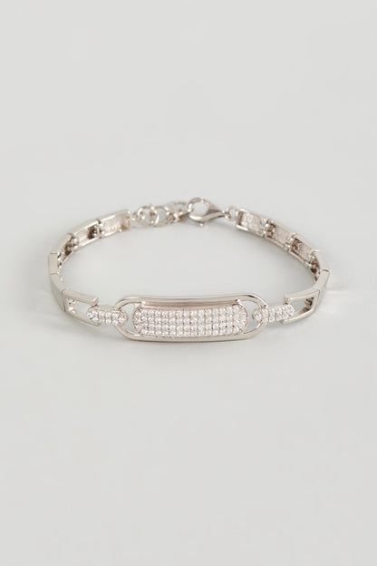 White Finish Cubic Zirconia Openable Bracelet In Sterling Silver