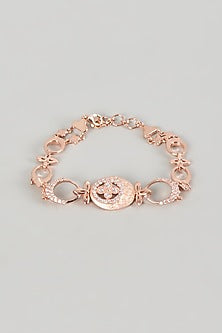 Rose Gold Finish Cubic Zirconia Openable Bracelet In Sterling Silver
