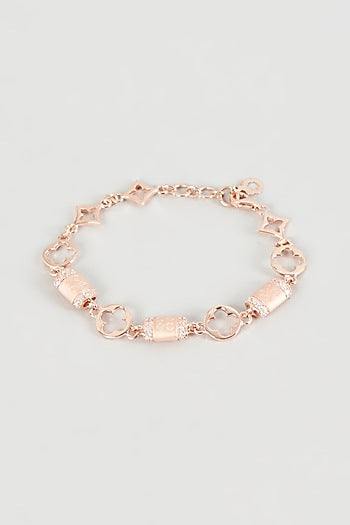 Rose Gold Finish Cubic Zirconia Openable Bracelet In Sterling Silver