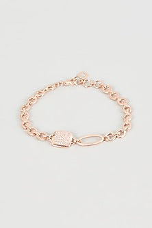 Rose Gold Finish Cubic Zirconia Openable Bracelet In Sterling Silver