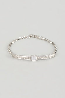 White Finish Cubic Zirconia Openable Bracelet In Sterling Silver