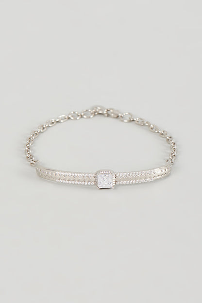White Finish Cubic Zirconia Openable Bracelet In Sterling Silver