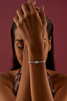 White Finish Cubic Zirconia Openable Bracelet In Sterling Silver