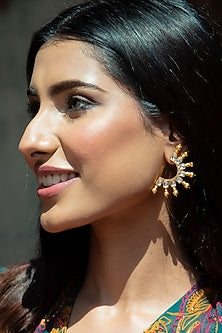 Gold Plated Kundan Polki Stud Earrings In Sterling Silver