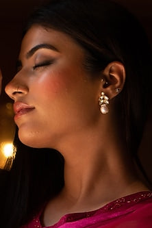 Gold Plated Kundan Polki & Pearl Drop Dangler Earrings In Sterling Silver
