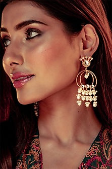 Gold Plated Pearls Dangler Earrings In Sterling Silver