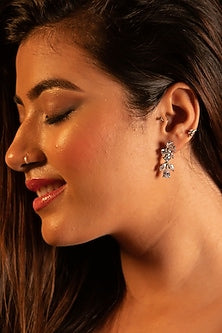 White Rhodium Finish Zircon Dangler Earrings In Sterling Silver
