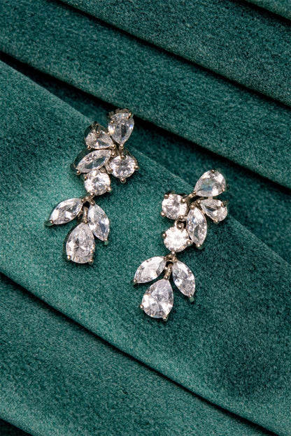 White Rhodium Finish Zircon Dangler Earrings In Sterling Silver