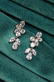 White Rhodium Finish Zircon Dangler Earrings In Sterling Silver
