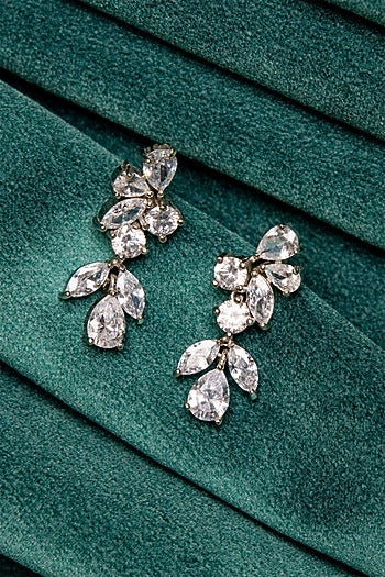 White Rhodium Finish Zircon Dangler Earrings In Sterling Silver