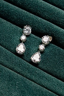 White Finish Zircon Dangler Earrings In Sterling Silver