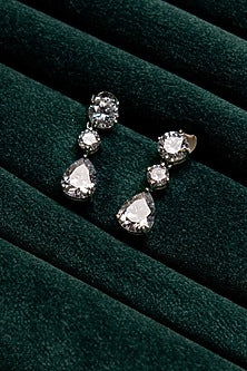 White Finish Zircon Dangler Earrings In Sterling Silver