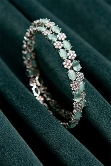 Rose Gold Finish Zircon Bangles (Set Of 2) In Sterling Silver