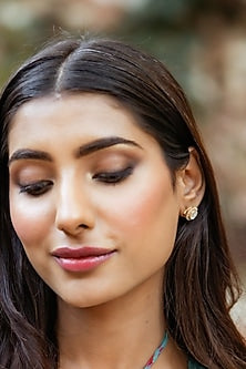 Gold Plated Kundan Polki Stud Earrings In Sterling Silver