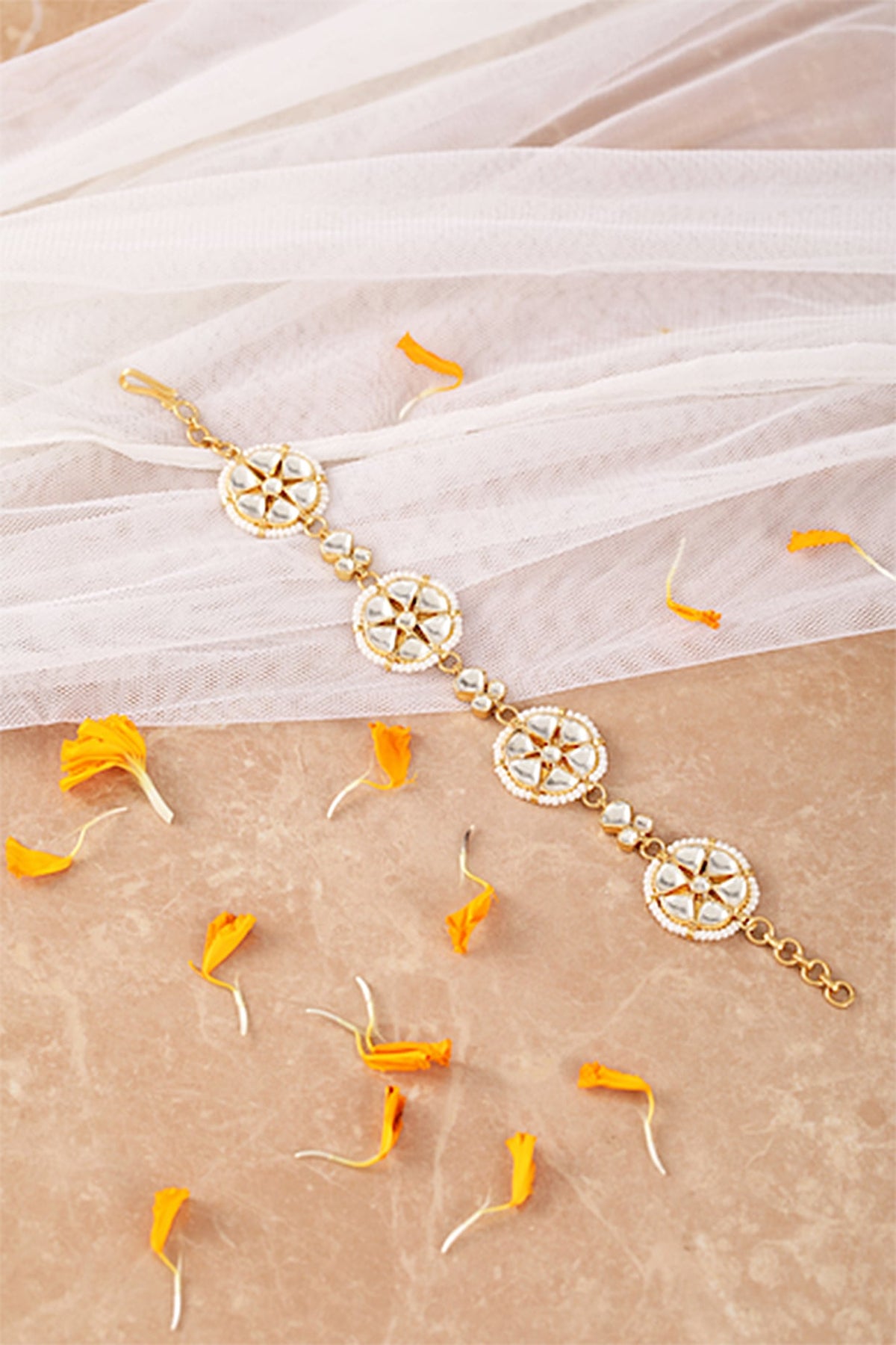 Gold Plated Kundan Polki Bracelet In Sterling Silver