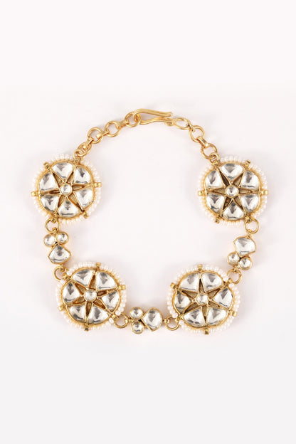Gold Plated Kundan Polki Bracelet In Sterling Silver