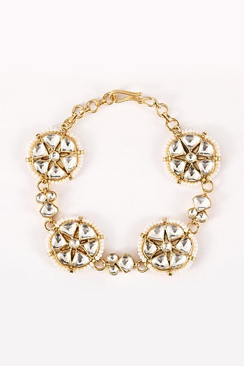 Gold Plated Kundan Polki Bracelet In Sterling Silver