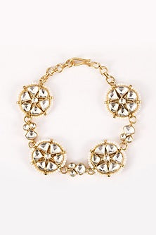 Gold Plated Kundan Polki Bracelet In Sterling Silver
