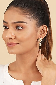 Gold Plated Kundan Polki & Pearl Drop Dangler Earrings In Sterling Silver