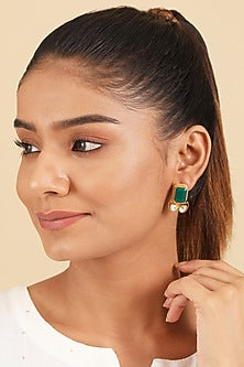 Gold Plated Kundan Polki & Emerald Stud Earrings In Sterling Silver