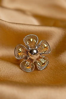 Two-Tone Finish Floral Ring In Sterling Silver