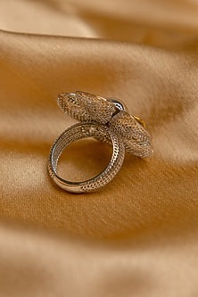 Two-Tone Finish Floral Ring In Sterling Silver