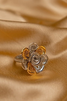 Two-Tone Finish Floral Ring In Sterling Silver