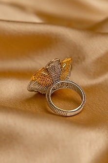 Two-Tone Finish Floral Ring In Sterling Silver