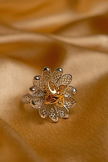 Two-Tone Finish Floral Ring In Sterling Silver