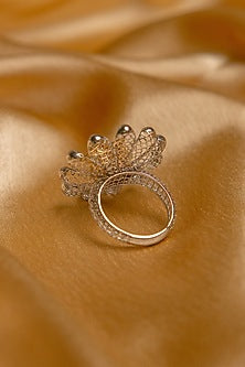 Two-Tone Finish Floral Ring In Sterling Silver