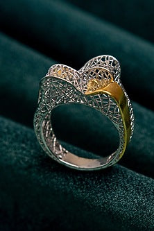 Two-Tone Finish Floral Ring In Sterling Silver