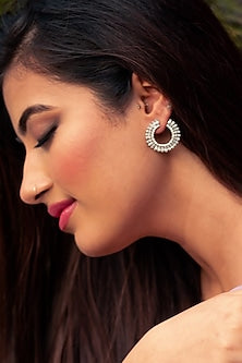 White Rhodium Finish Zircon Dangler Earrings In Sterling Silver